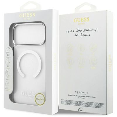 8. Etui Guess Metal Outline MagSafe do iPhone 17 Pro Max - srebrne