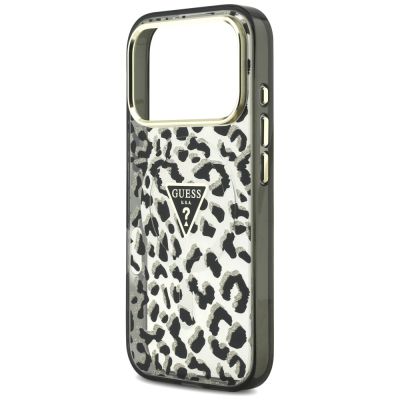 6. Etui Guess IML Leopard Glitter Triangle Logo MagSafe na iPhone 17 Pro / 18 Pro - czarne