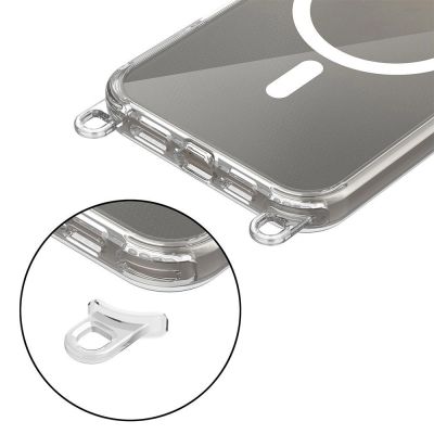 4. Etui Tech-Protect Flexair Chain MagSafe na iPhone 16 - przezroczyste  + 2 smycze (różowa i szara)