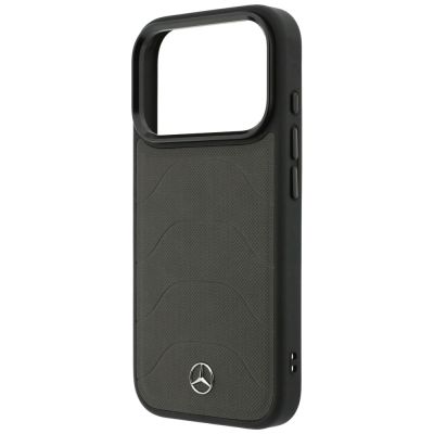 6. Etui Mercedes Leather Mesh with Bow Line MagSafe na iPhone 18 Pro / 17 Pro - ciemnoszare