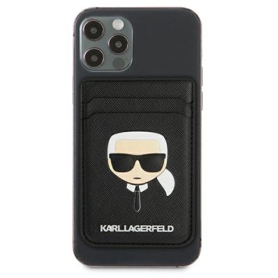 2. Portfel magnetyczny Karl Lagerfeld Wallet CardSlot Saffiano Karl`s Head MagSafe na telefon - czarny