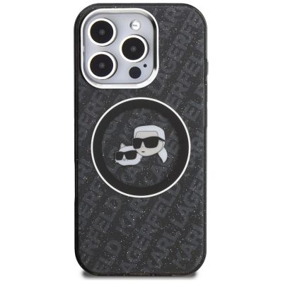 3. Etui Karl Lagerfeld IML Glitter Karl & Choupette Heads Logo MagSafe na iPhone 16 Pro Max - czarne