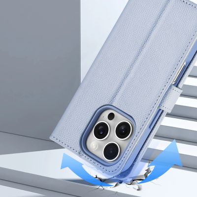 10. Etui skórzane Dux Ducis Lawa na iPhone 16 Pro Max z odłączanym portfelem magnetycznym - błękitne