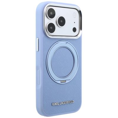 4. Etui Karl Lagerfeld Ring Stand 360 Saffiano Classic Logo MagSafe na iPhone 18 Pro / 17 Pro - jasnoniebieskie
