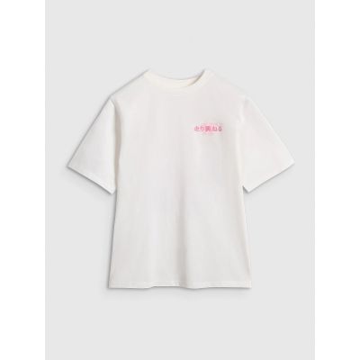 9. T-shirt oversize z nadrukiem dziewczęcy 4F 4FJRAW25TTSHF2935-11S