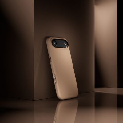 8. Etui silikonowe Puro Icon Mag Pro Liquid Silicone na iPhone 17 Air kompatybilne z MagSafe, z ochroną aparatu i aluminiowymi przyciskami - brązowe