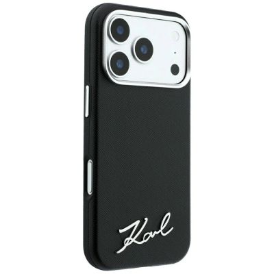 4. Etui Karl Lagerfeld Saffiano Small Script Metal Logo MagSafe na iPhone 17 Pro Max / 18 Pro Max - czarne