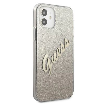 4. Etui Guess Glitter Gradient Script na iPhone 12 mini - złote