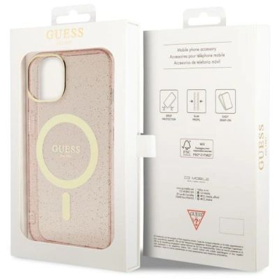 8. Etui Guess Glitter Gold MagSafe na iPhone 14 Plus - różowe