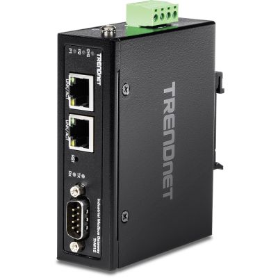 8. Brama przemysłowa TRENDnet TI-M12 - 100Mb LAN, RS-232, RS-485, Modbus, RS-442 - DC - Możliwość montażu na ścianie / szynie DIN - Zgodny z TAA