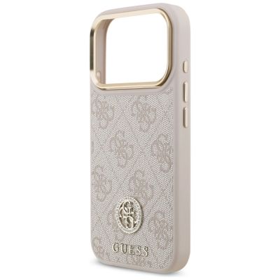 6. Etui Guess 4G Strass Logo & Big Strap Metal Buttons MagSafe na iPhone 17 Pro - różowe