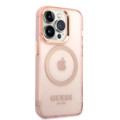 4. Etui Guess Gold Outline Translucent MagSafe na iPhone 14 Pro - różowe