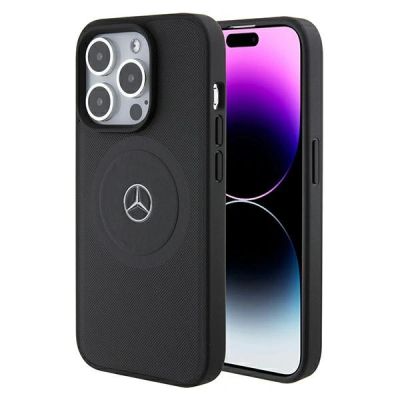 Etui Mercedes Benz Crossed Lines Pattern Leather MagSafe na iPhone 15 Pro - czarne