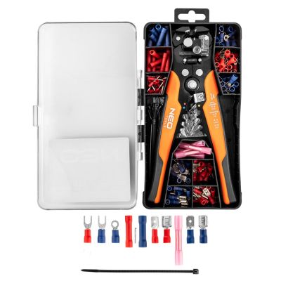 13. NEO TOOLS Automatyczny ściągacz izolacji 205 mm, czołowy + konektory 230 szt.