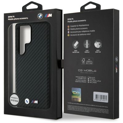 8. Etui BMW Leather Carbon MagSafe na Samsung Galaxy S25 Ultra - czarne