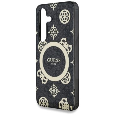 6. Etui Guess 4G Background Gold Electroplated Peony Pattern MagSafe do Samsung Galaxy S25 czarny