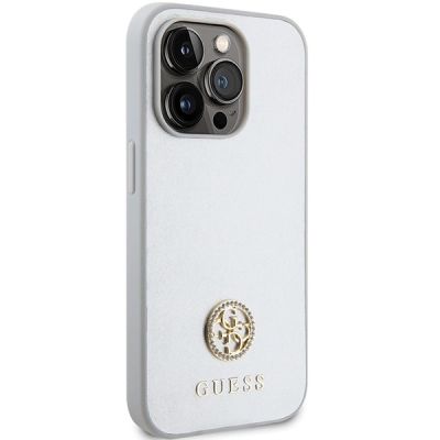 4. Etui Guess Strass Metal Logo na iPhone 15 Pro - srebrne