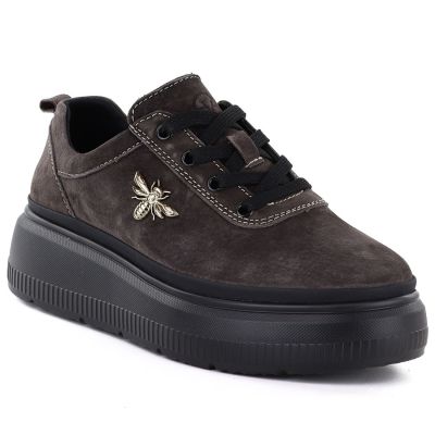 Skórzane półbuty damskie na platformie brązowe Vinceza 41523