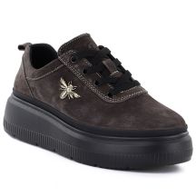 Skórzane półbuty damskie na platformie brązowe Vinceza 41523