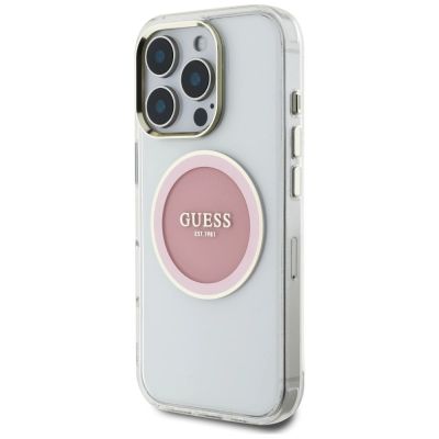 2. Etui Guess IML Metal Colored Circle Classic Logo MagSafe na iPhone 16 Pro - różowe