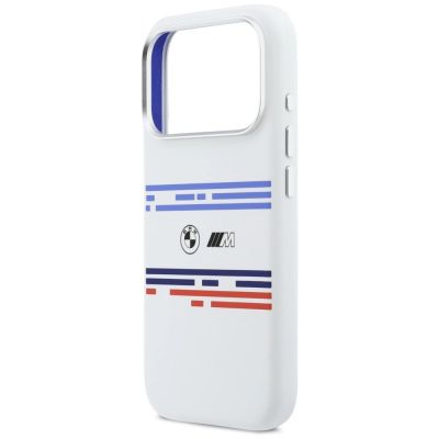 6. Etui BMW M Silicon Horizontal Line MagSafe na iPhone 17 Pro- białe