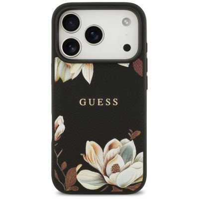 3. Etui Guess Grained Flowers Classic Logo MagSafe do iPhone 17 Pro - czarne