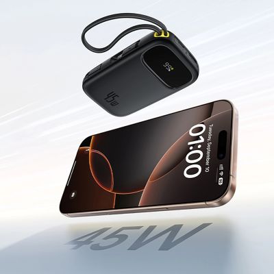 7. Powerbank Baseus EnerFill FC31 QPow3 10000mAh 45W z wyświetlaczem cyfrowym z 2 wbudowanymi kablami USB-C - czarny