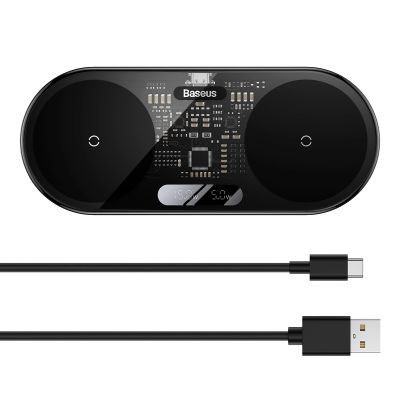 10. Baseus Digital LED Display podwójna ładowarka bezprzewodowa z cyfrowym wyświetlaczem 20W czarny (WXSX010101)