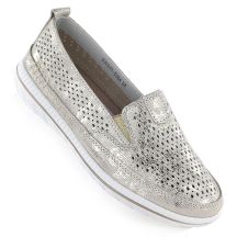 Skórzane półbuty damskie ażurowe złote Jezzi 5364