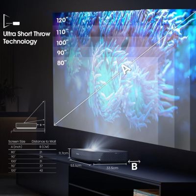 2. Projektor Hisense PL1SE Beamer Ultra-Short-Throw-Projektor 2100 ANSI Lumen DLP 2160p (3840x2160) Schwarz
