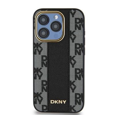 3. Etui DKNY Leather Checkered Mono Pattern MagSafe na iPhone 15 Pro Max - czarne