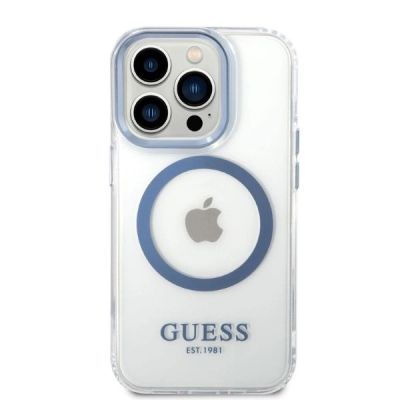 3. Etui Guess Metal Outline MagSafe na iPhone 14 Pro - niebieskie