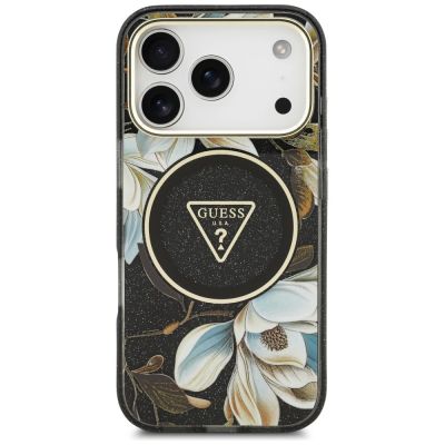 3. Etui Guess IML Glitter Flowers Triangle MagSafe na iPhone 18 Pro Max / 17 Pro Max - czarne