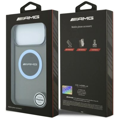 8. Etui Mercedes AMG IML Transparent Bicolor Block MagSafe na iPhone 18 Pro Max / 17 Pro Max - czarno-niebieskie