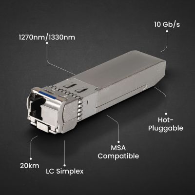 8. Extralink SFP+ 10G | Moduł SFP+ WDM | 10Gbps 1270/1330nm, single mode, 20km, LC, DOM, para, dedykowany dla HP/ARUBA
