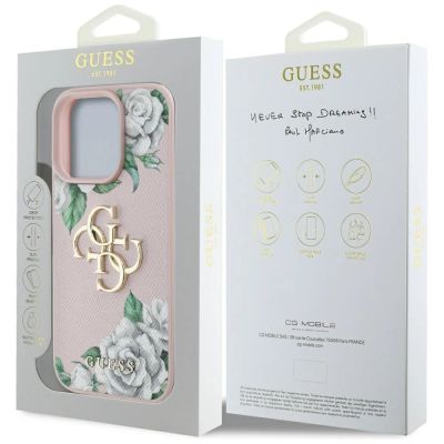 8. Etui Guess Grained Roses Big 4G logo na iPhone 16 Pro Max - różowe