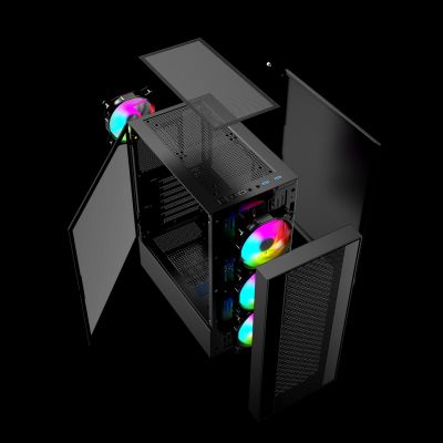 10. GEMBIRD OBUDOWA FORNAX 4000 MIDI-TOWER (2X USB 3.0, 1X USB 2.0, HD AUDIO, SZKLANY PANEL BOCZNY, PODŚWIETLENIE ARGB) CZARNA