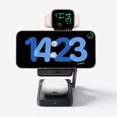 9. Ładowarka bezprzewodowa Baseus PicoGo AF21 3w1 Qi2.2 35W z kablem USB-C 1m - czarna