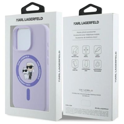 8. Etui Karl Lagerfeld Silicone Karl&Choupette Heads Ring MagSafe na iPhone 16 Pro - fioletowe