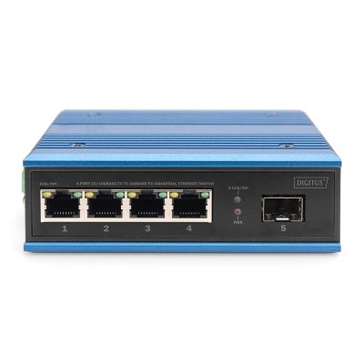 4. Przemysłowy switch 4x 100 Base-TX + 1x uplink 100Base-FX (bez modułu) DIN rozszerzony zakres temp.