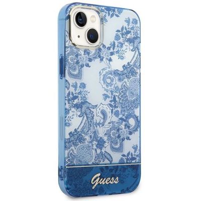 4. Etui Guess Porcelain Collection na iPhone 14 Plus - niebieskie