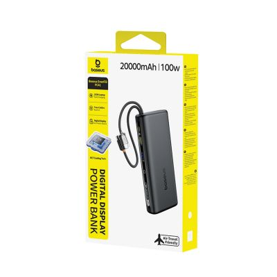 5. Powerbank Baseus EnerFill FC41 20000mAh 100W z wyświetlaczem cyfrowym i wbudowanym podwójnym kablem USB-C - czarny