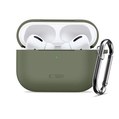 3. Etui Tech-Protect Silicone Hook na AirPods Pro - oliwkowe