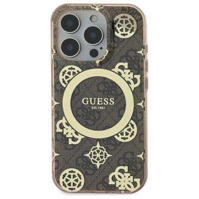 3. Etui Guess IML Peony On 4G Background MagSafe na iPhone 16 Pro Max - brązowe