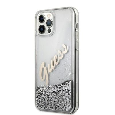 2. Etui Guess Glitter Vintage Script na iPhone 12 Pro Max - srebrne