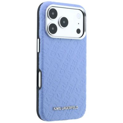 4. Etui Karl Lagerfeld Grained Allover Logo Metal Elongated MagSafe na iPhone 17 Pro / 18 Pro - niebieskie