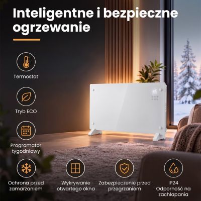 15. Extralink Inteligentny szklany grzejnik o mocy 2000W | Kolor biały