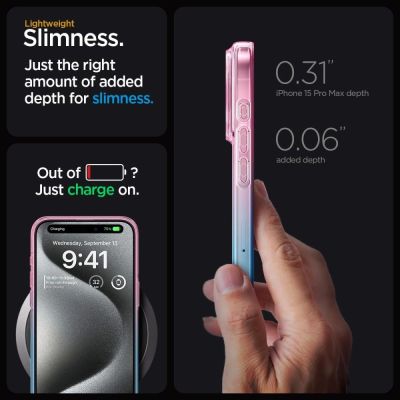15. Etui Spigen Liquid Crystal na iPhone 15 Pro - różowo-niebieskie
