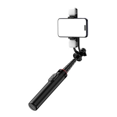 6. Selfie stick WC12YDS teleskopowy tripod 1.3m ze stopu aluminium z podwójną lampą i uchwytem na telefon - czarny