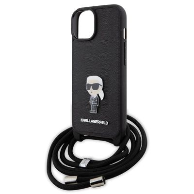 5. Etui Karl Lagerfeld Crossbody Saffiano Monogram Metal Pin Karl & Choupette na iPhone 15 - czarne